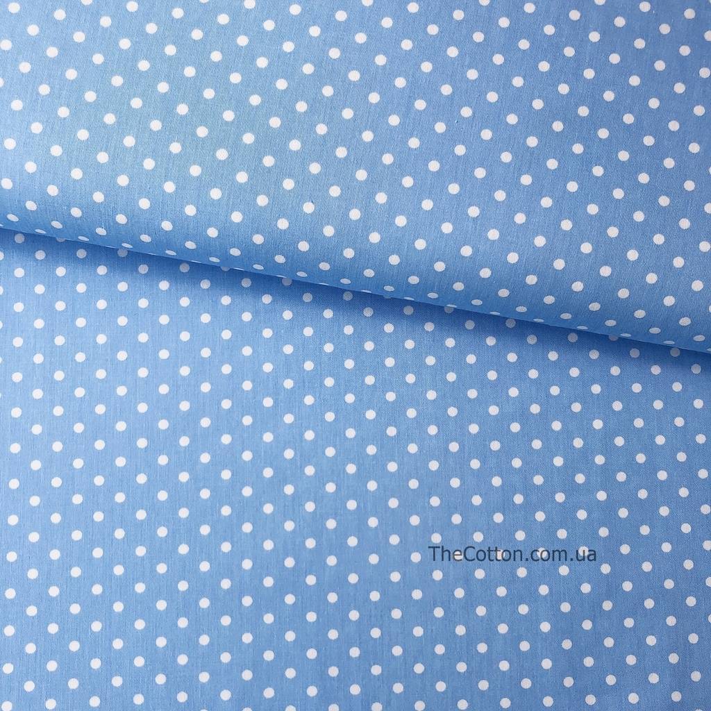 Ткань сатин хлопок 100% - детские ткани The Cotton - Горошек на голубом