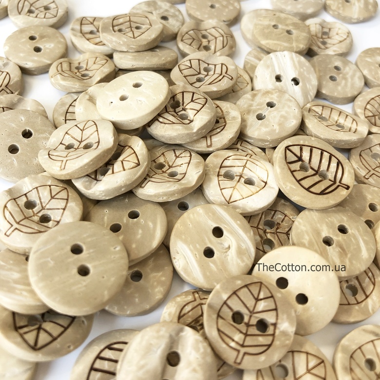 85.1.10. Гудзики кокосові, 15 мм - Листок - (10/100 шт.)