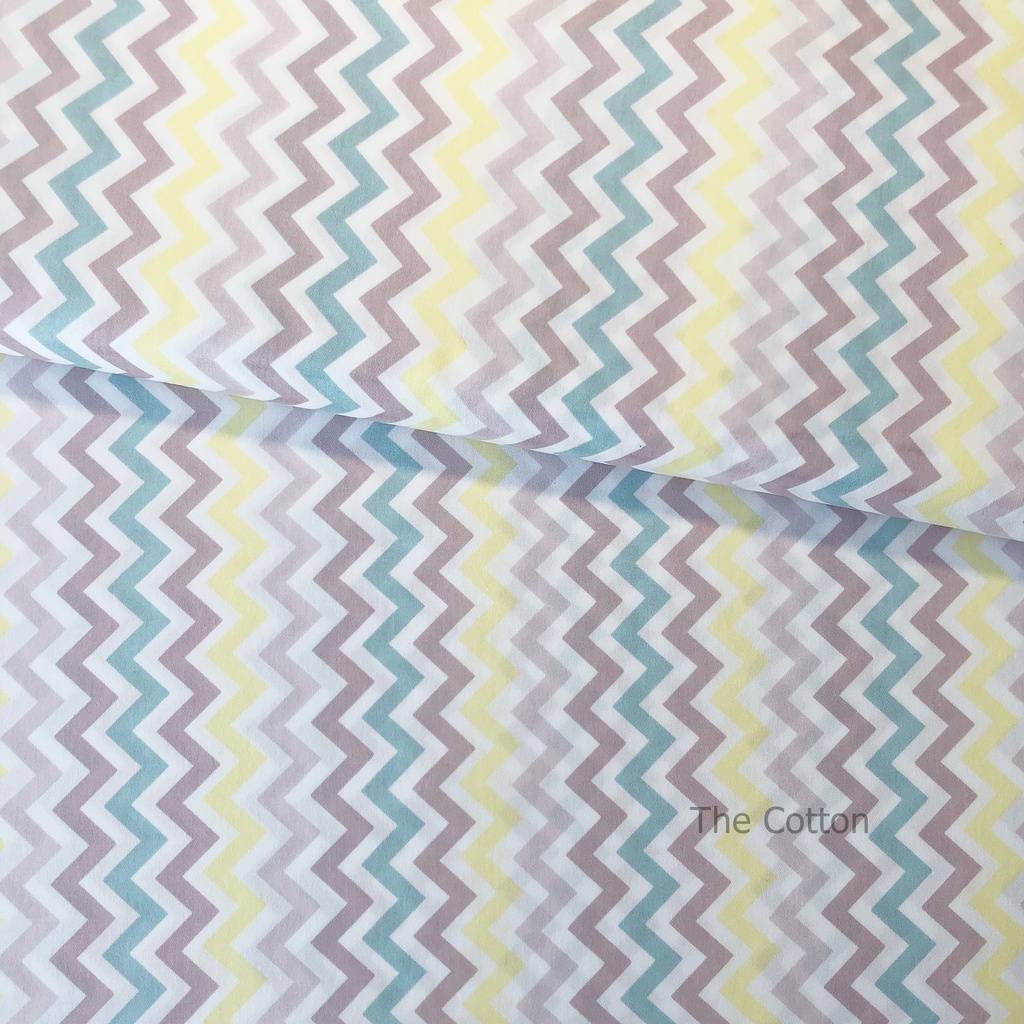 Зигзаг коричневый, желтый, бирюзовый - хлопок для детского текстиля