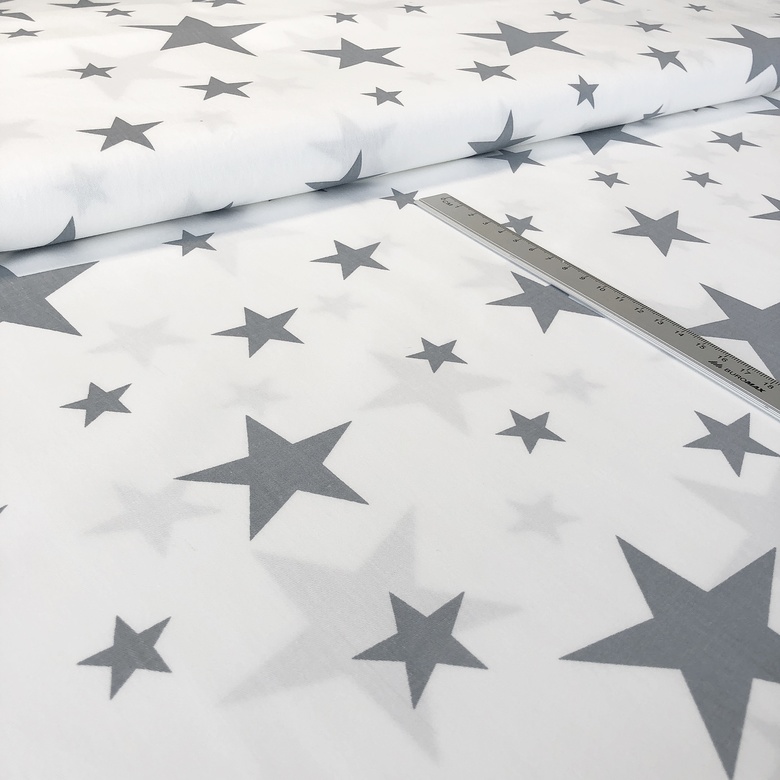 14.159.1. Бавовна Сатін - Зірки сірі на білому