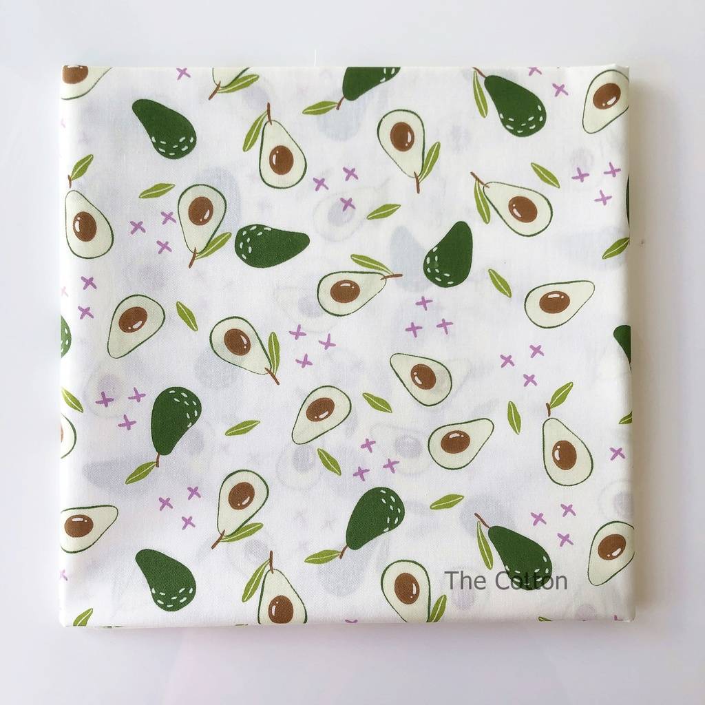 Ткань хлопок, сатин - Авокадо на молочном