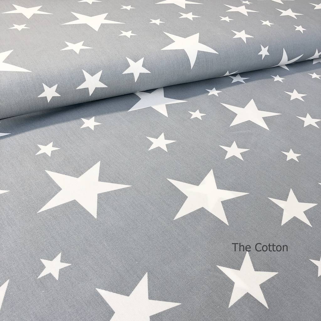 Звезды белые на сером - Детская ткань сатин, хлопок 100% - магазин The COTTON