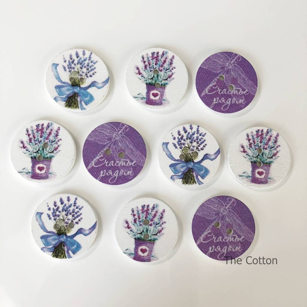 Пуговицы деревянные декоративные с изображением лаванды