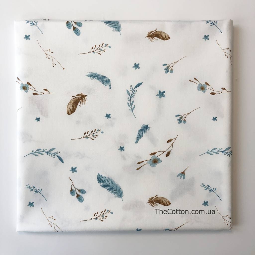 14.349.1. Лоскути - Пір'я бохо, бірюзові та кавові на молоці