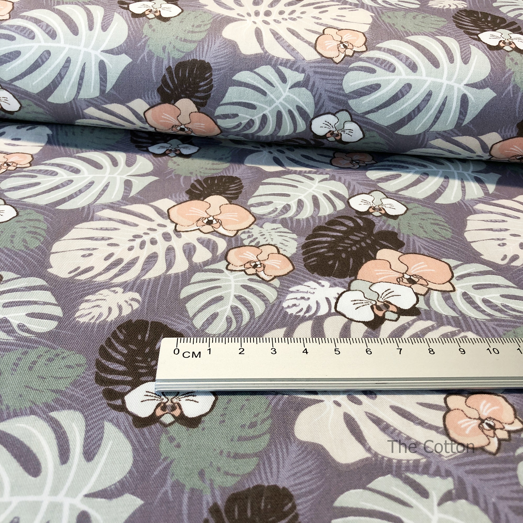 14.249.3. Відрізи бавовни - Сатин - Кавові тропічні листя та орхідеї