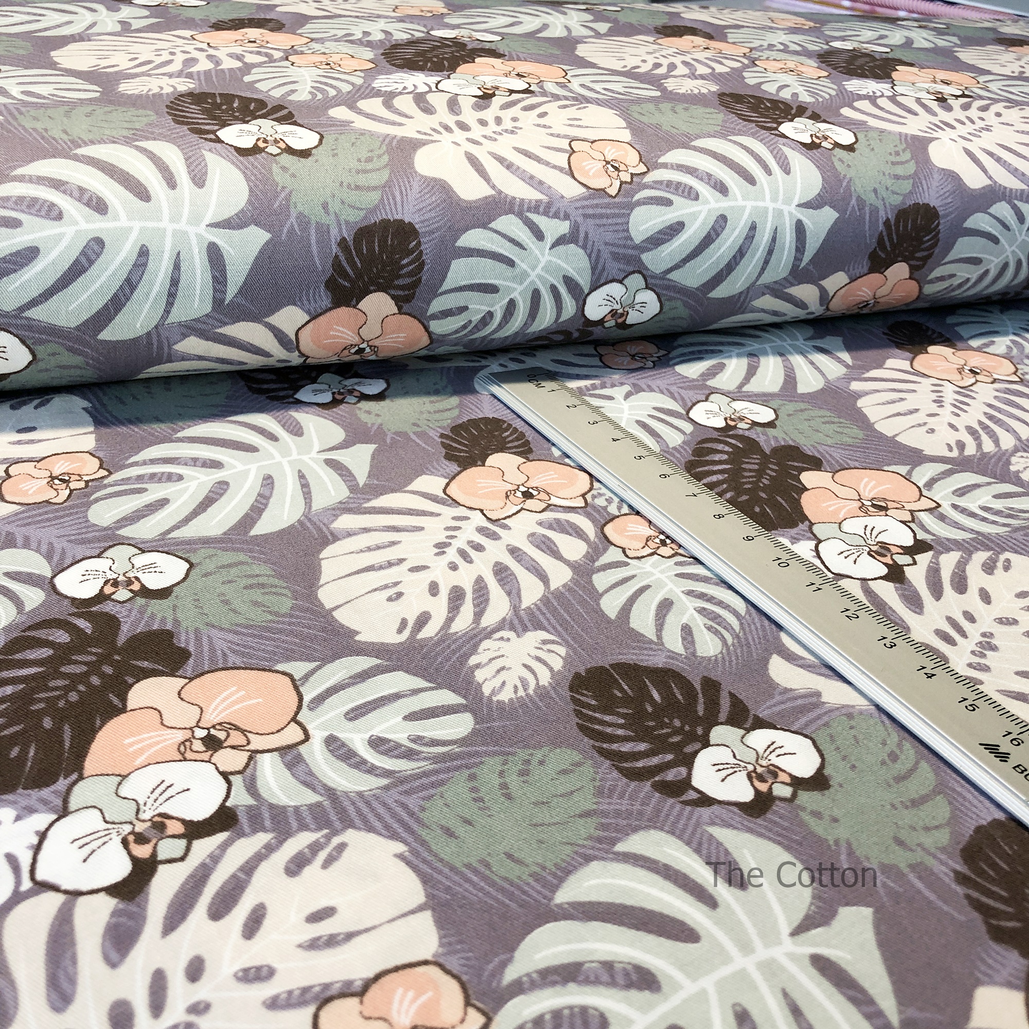 14.249.3. Бавовна Сатин - Кавові тропічні листя та орхідеї