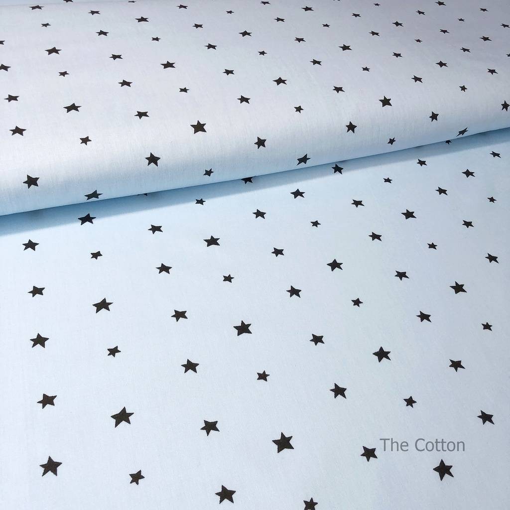 Детская хлопковая ткань - Сатин Звездочки чёрные на голубом