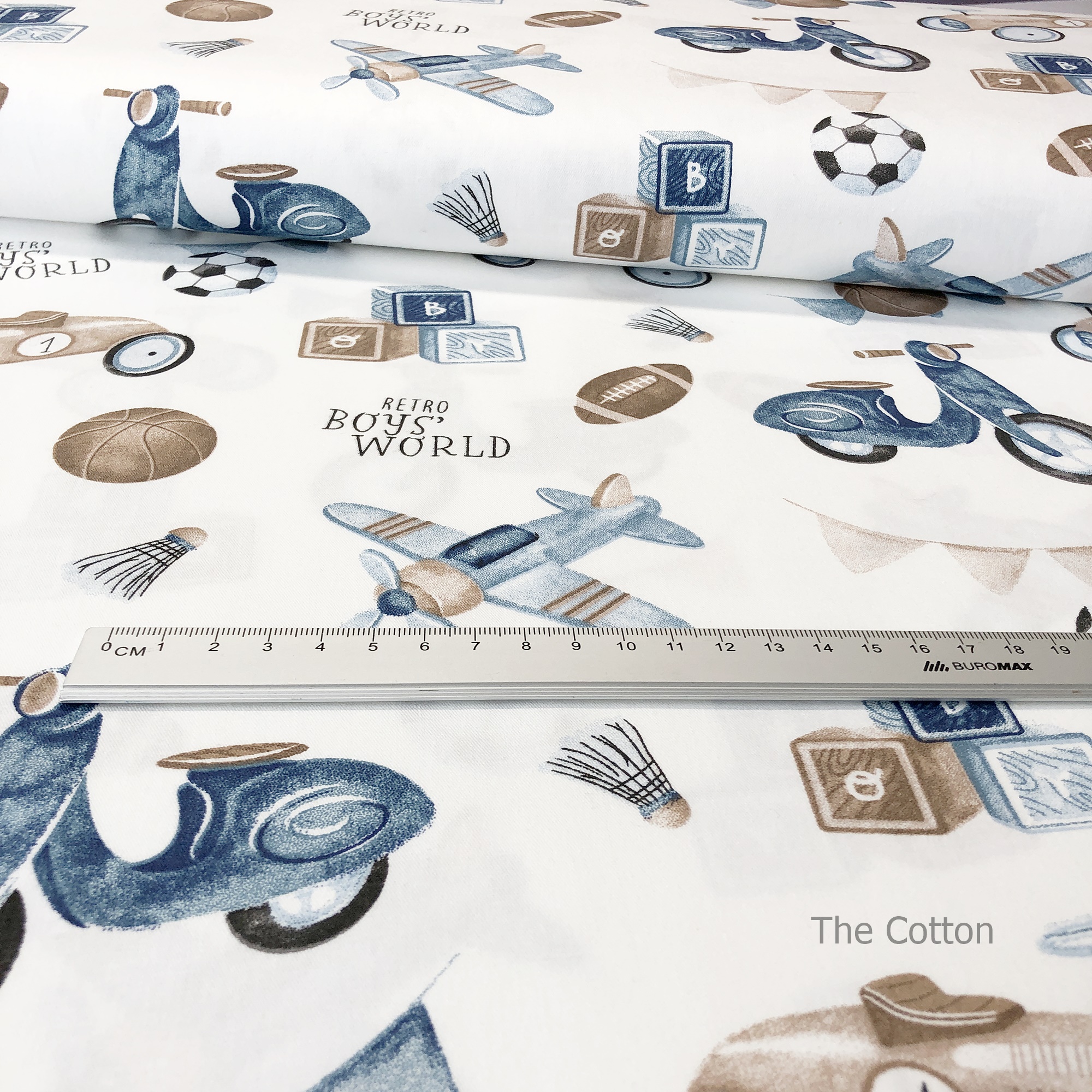 14.508.3. Відрізи бавовни - Сатин - Ретро іграшки, сині на молоці