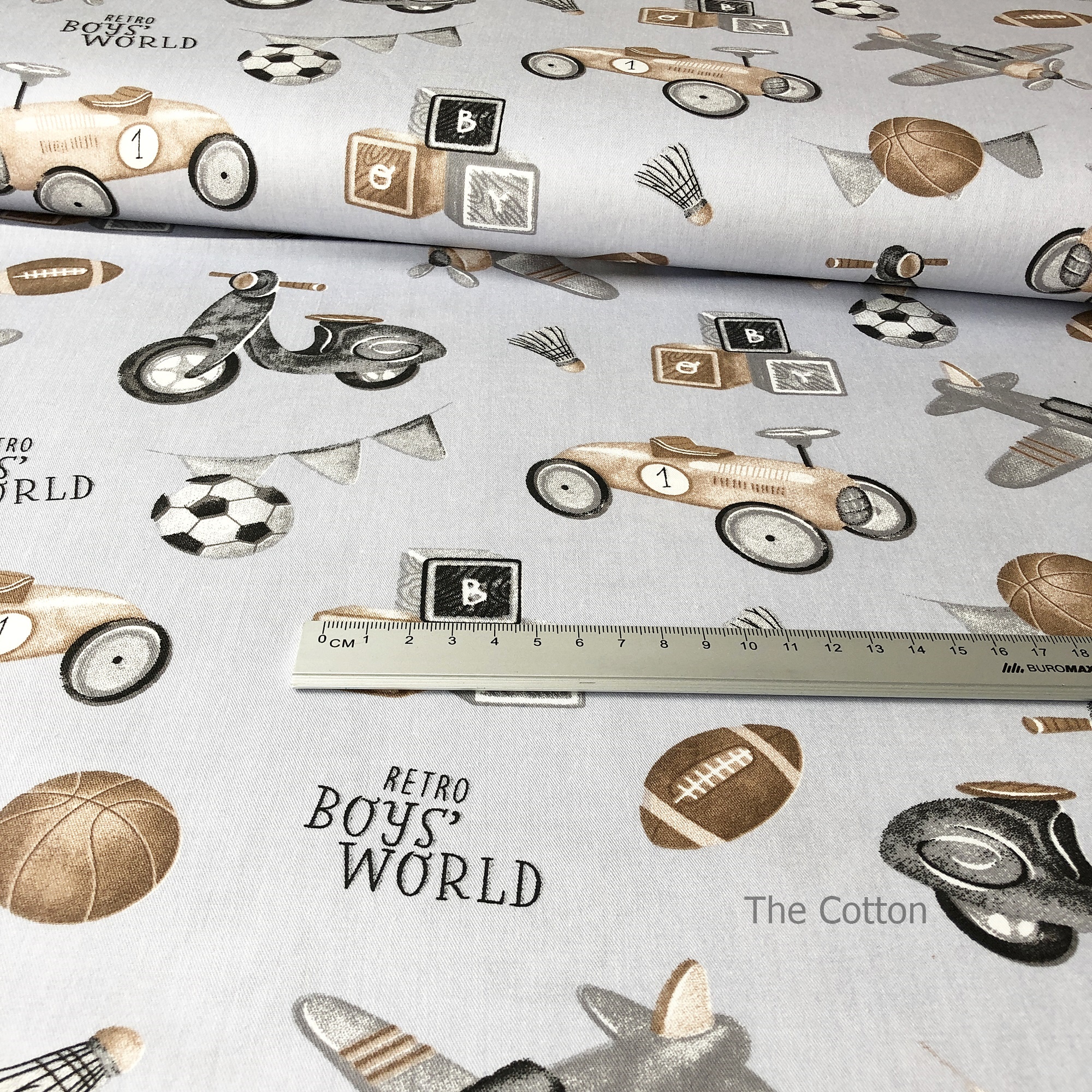 14.508.2. Відрізи бавовни - Сатин - Ретро іграшки, сірі на світло-сірому