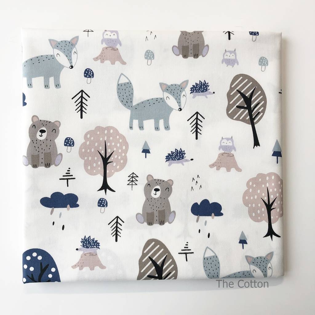 Отрезы хлопка для пэчворка, мягких игрушек - Тучки, мишки и серые лисички