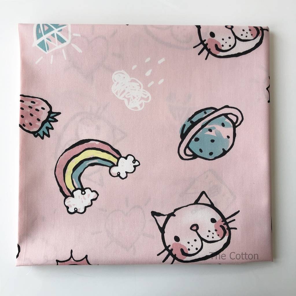 14.372.2. Лоскути - Котики з веселкою на світло-рожевому