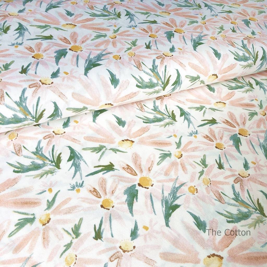 Хлопок для шитья и рукоделия - Ромашки пудрово-терракотовые на молоке