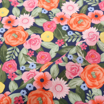 14.290.5. Бавовна Сатин - Яскравий Червоно-рожевий квітник на темно-синьому