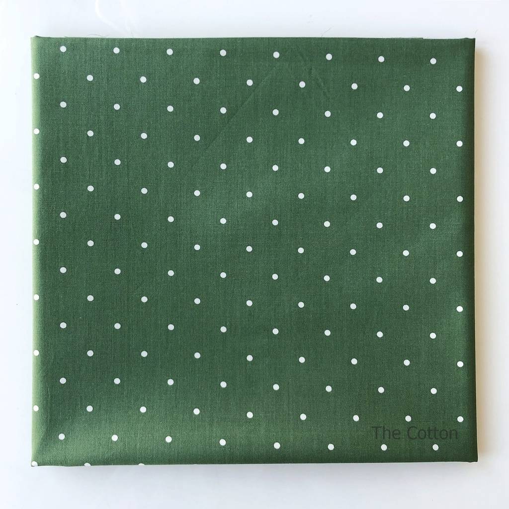 Отрезы тканей, хлопок сатин, Белый горошек на темно-зеленом