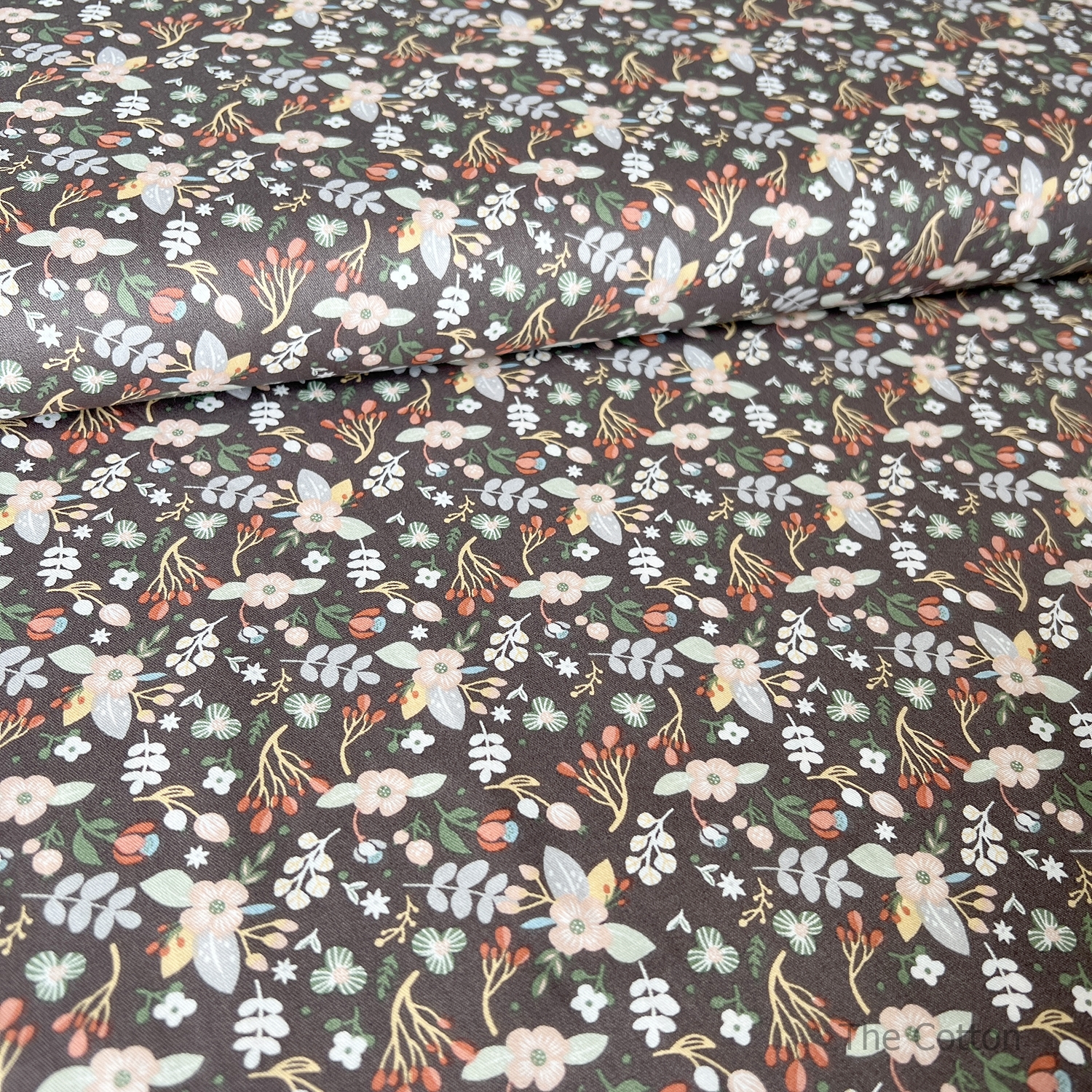 14.291.13. Бавовна Сатин - Квіточки та грона на коричневому