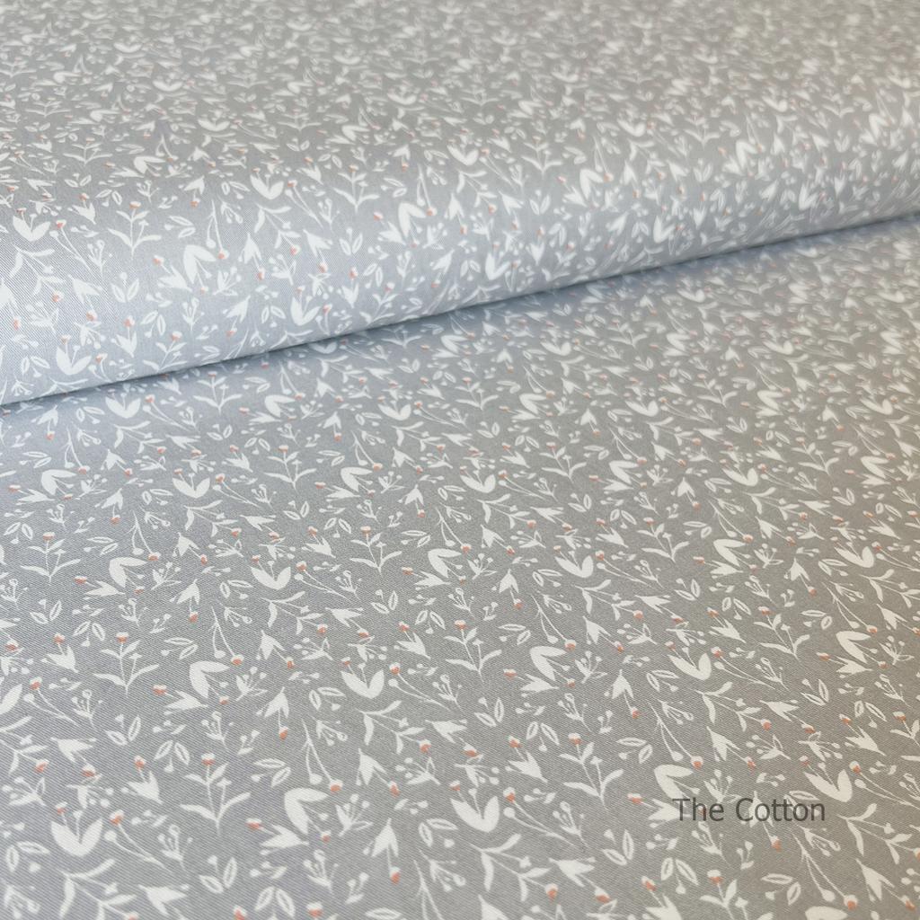 Сатин, бавовна 100% - тканини The Cotton - Гілочки на сірому