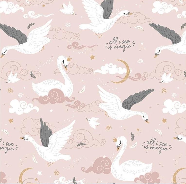 10.131.1. Лоскути Преміум-бавовна - Лебеді на пудровому