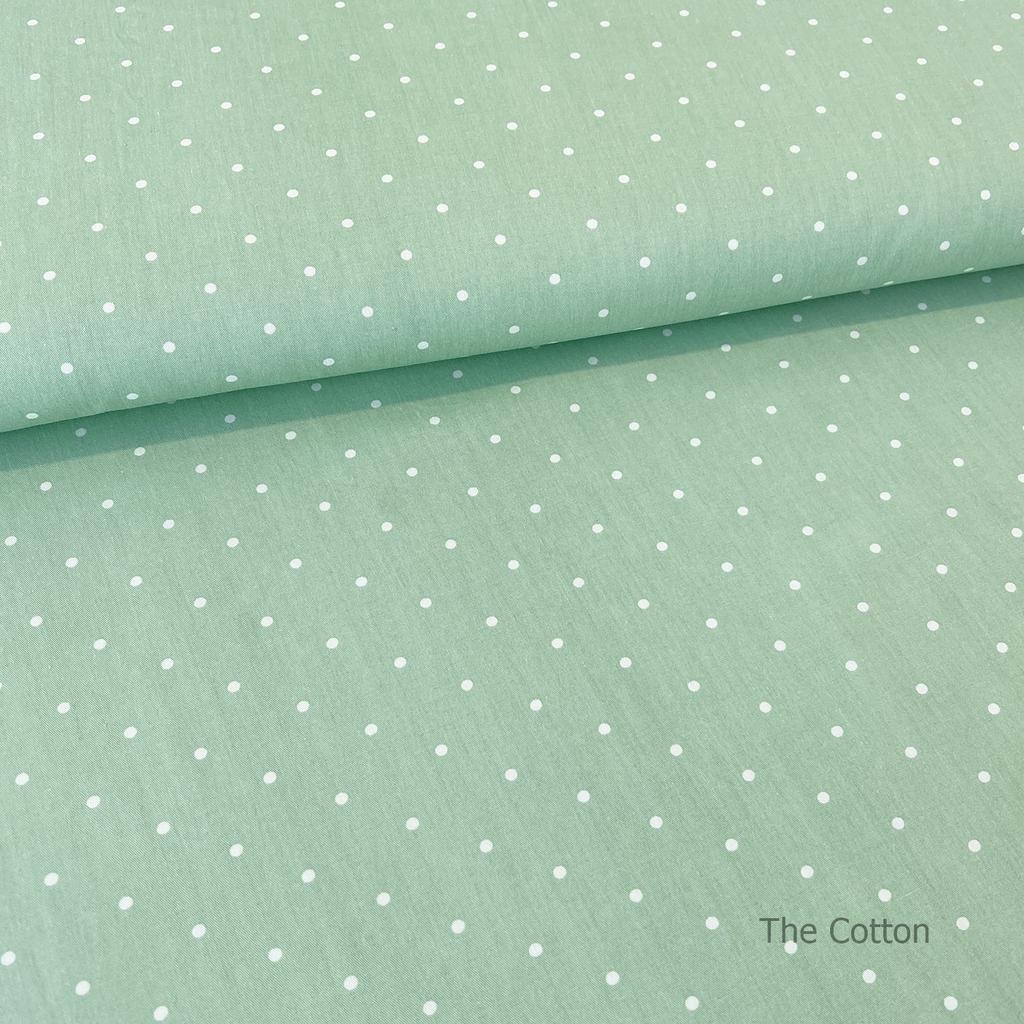 14.115.4. Бавовна Сатин - Білий горошок на світло-зеленому