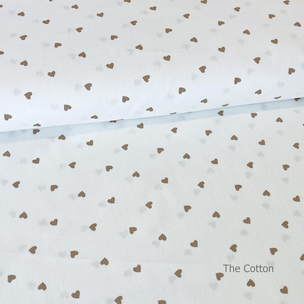 Сатин, бавовна 100% - дитячі тканини The Cotton - Коричневі дрібні серця на молочному