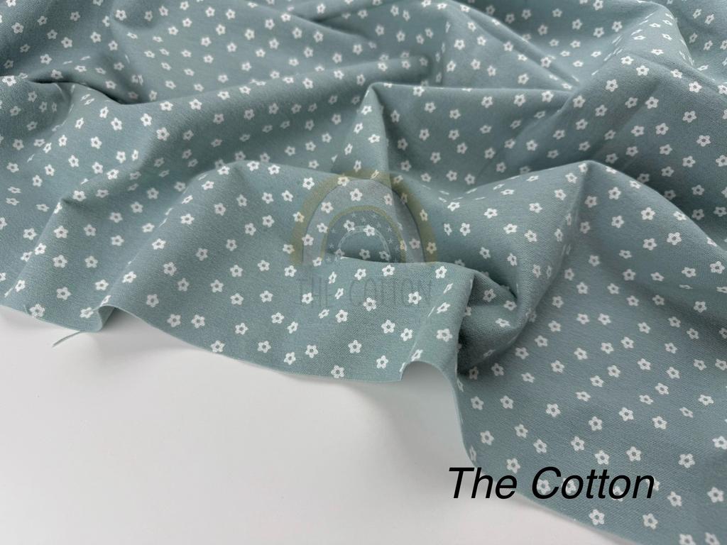 Фланель - Тепла бавовна - Квіти ромашки дрібні білі на блакитному