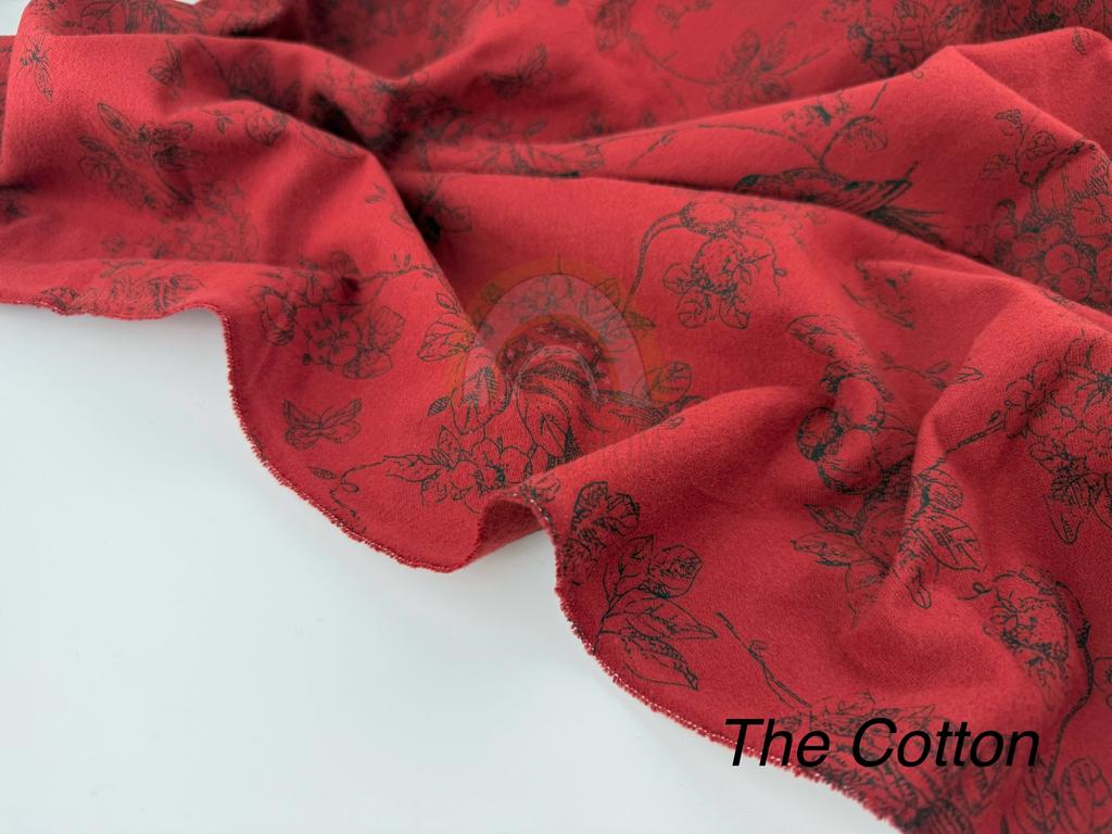 Фланель - Розслинний принт з пташкою на винному