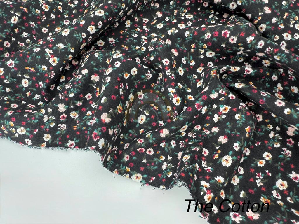 Фланель - Тепла бавовна - Квіти кольорові  на чорному