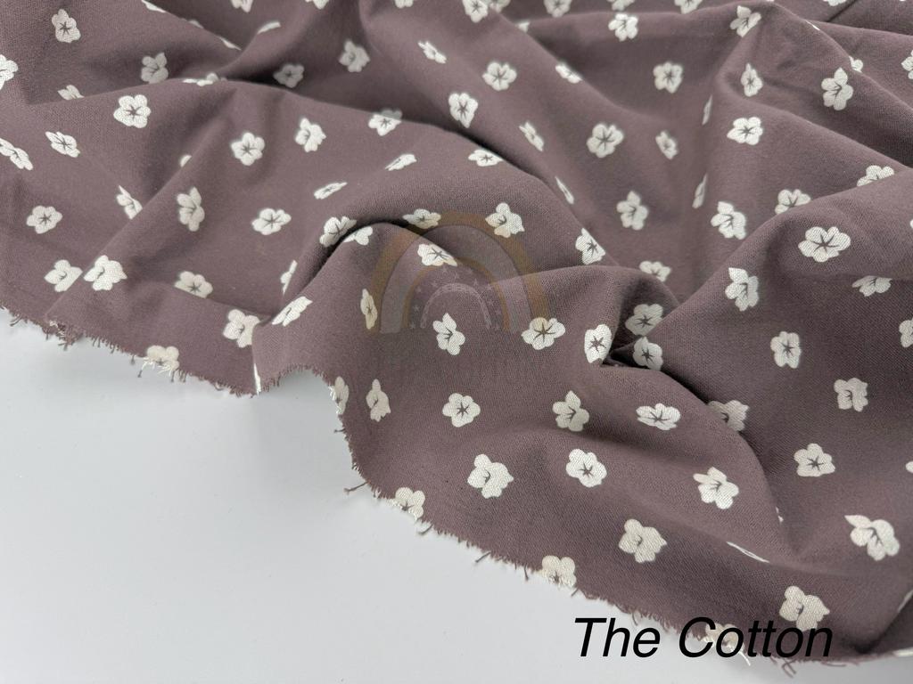 Фланель - Тепла бавовна - Квіти бавовни на коричневому