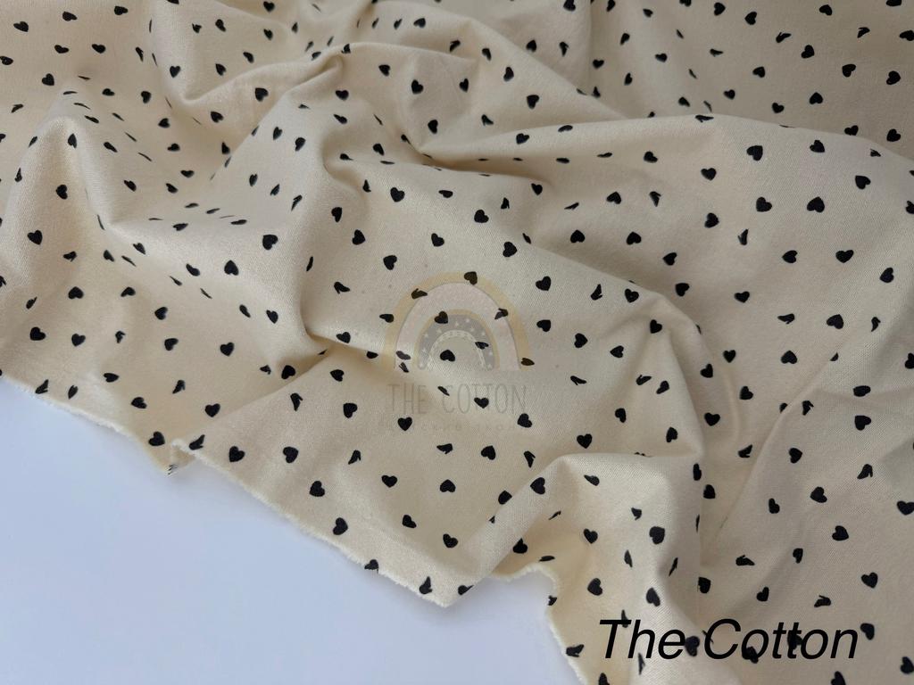 Фланель - Тепла бавовна - Серця з туфелькою дрібні чорні на айворі