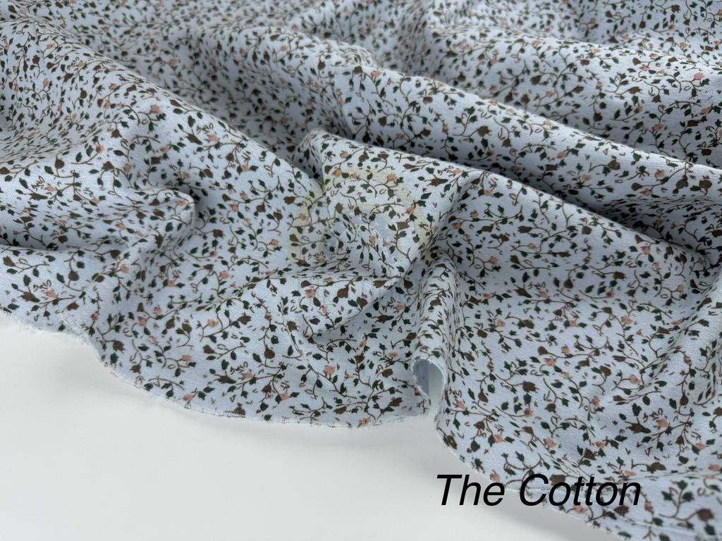 Фланель - Тепла бавовна - Гілочки з квітами на блакитному