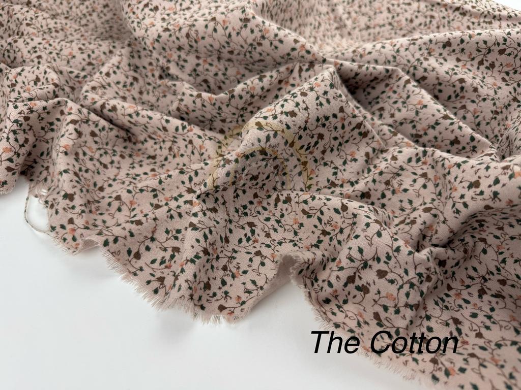 Фланель - Тепла бавовна - Гілочки з квітами на бежевому