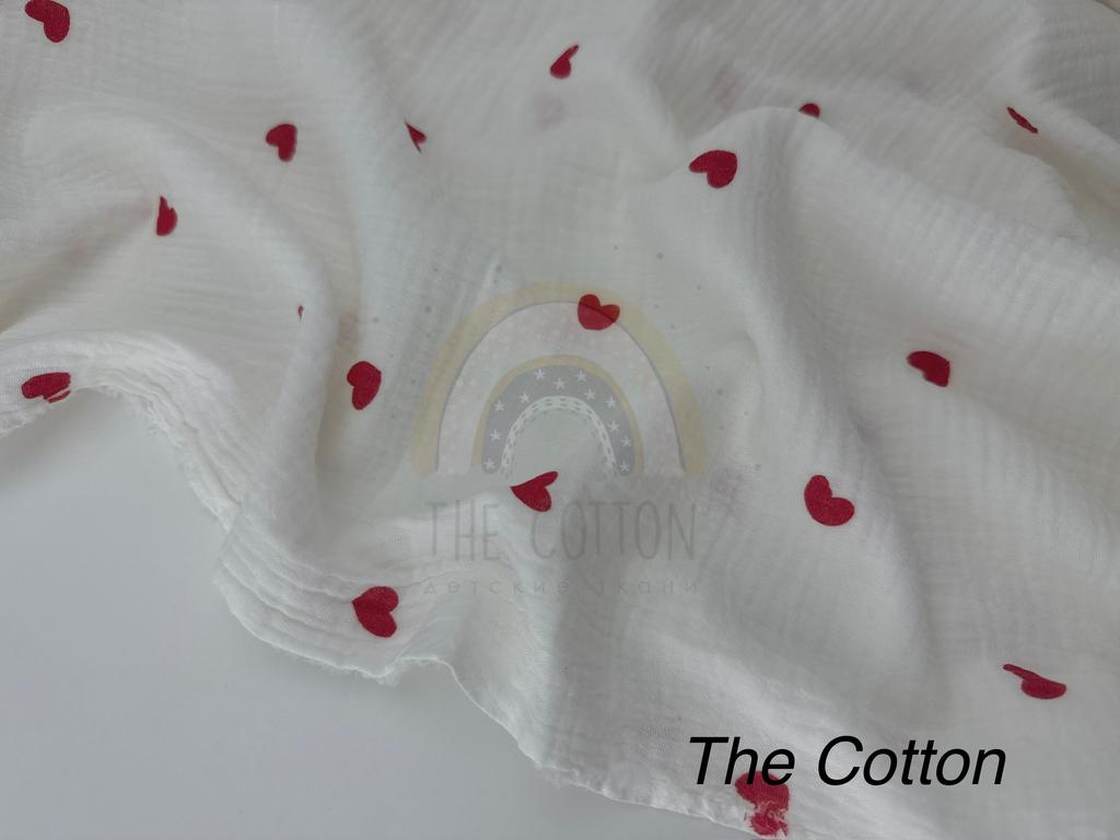 Муслін - Сердечки червоні середні  на молочному