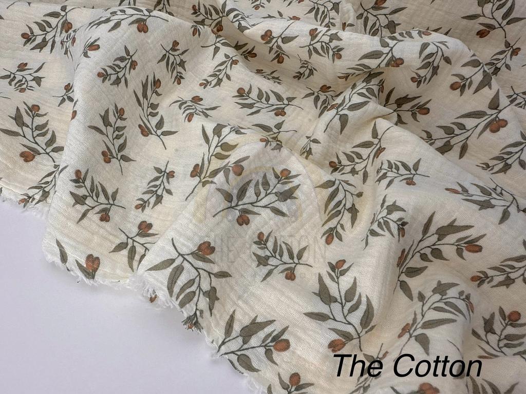 Муслін - Гілочки оливи  на айворі