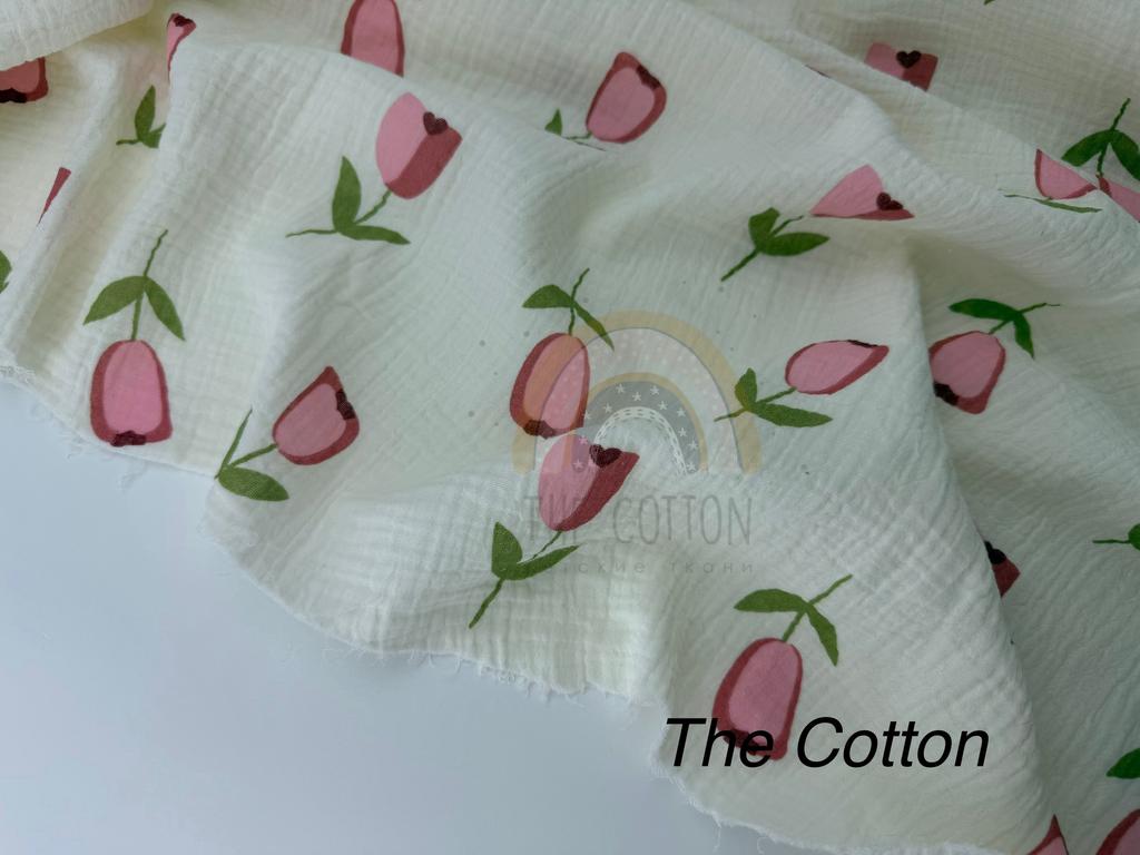 Муслін - Тюльпани великі  на айворі