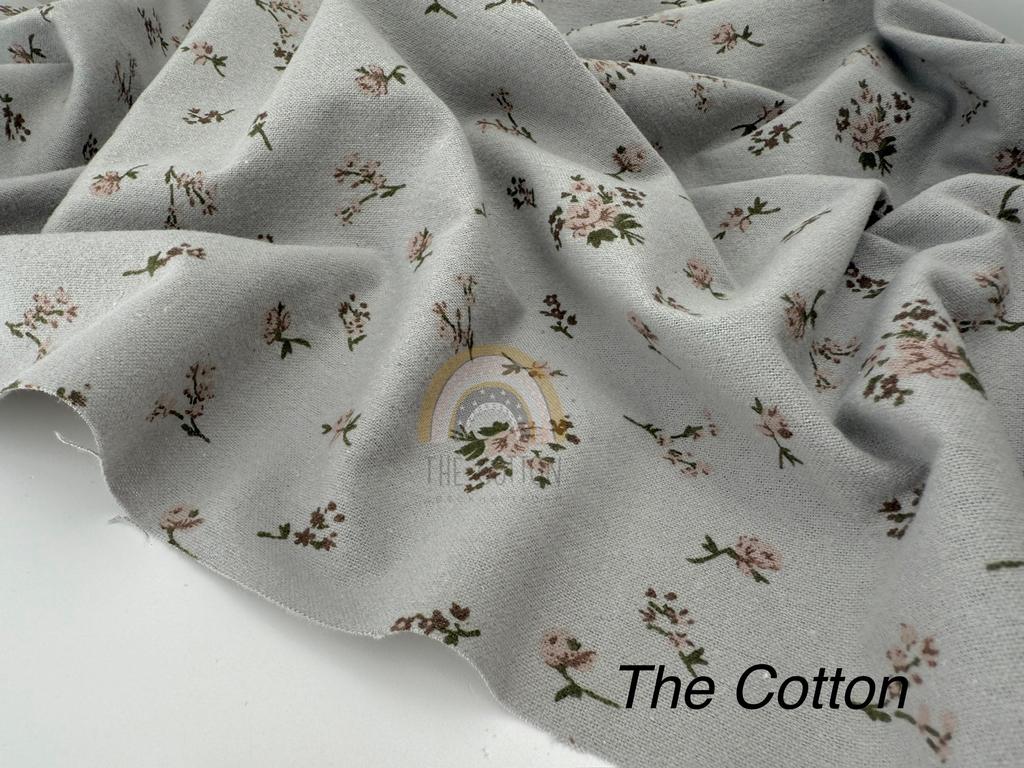 Фланель - Тепла бавовна - Квіти троянди на сірому