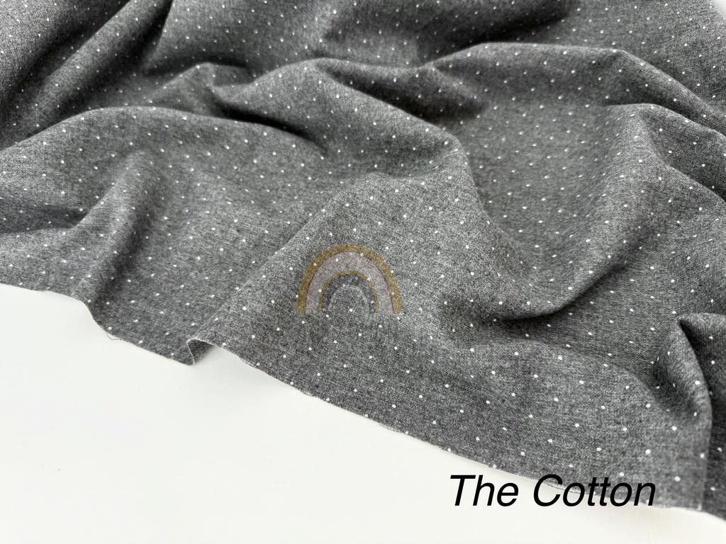 Фланель - Тепла бавовна - Крапочки дрібні білі на сірому