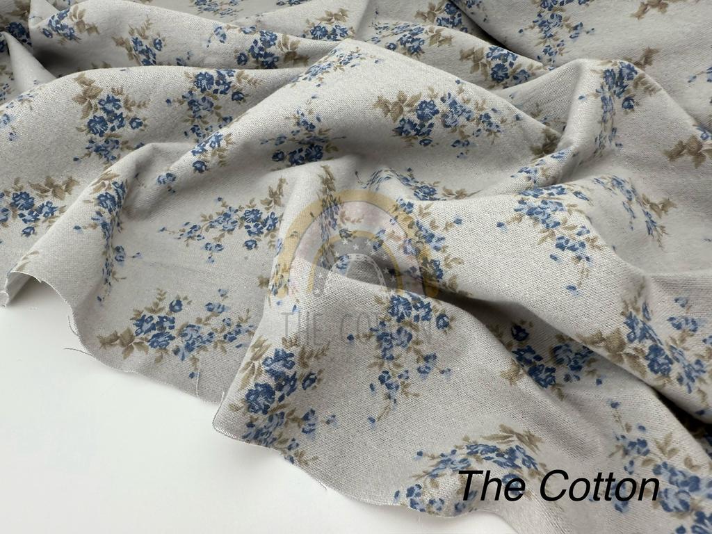 Фланель - Тепла бавовна - Квіти блакитні букети на сірому