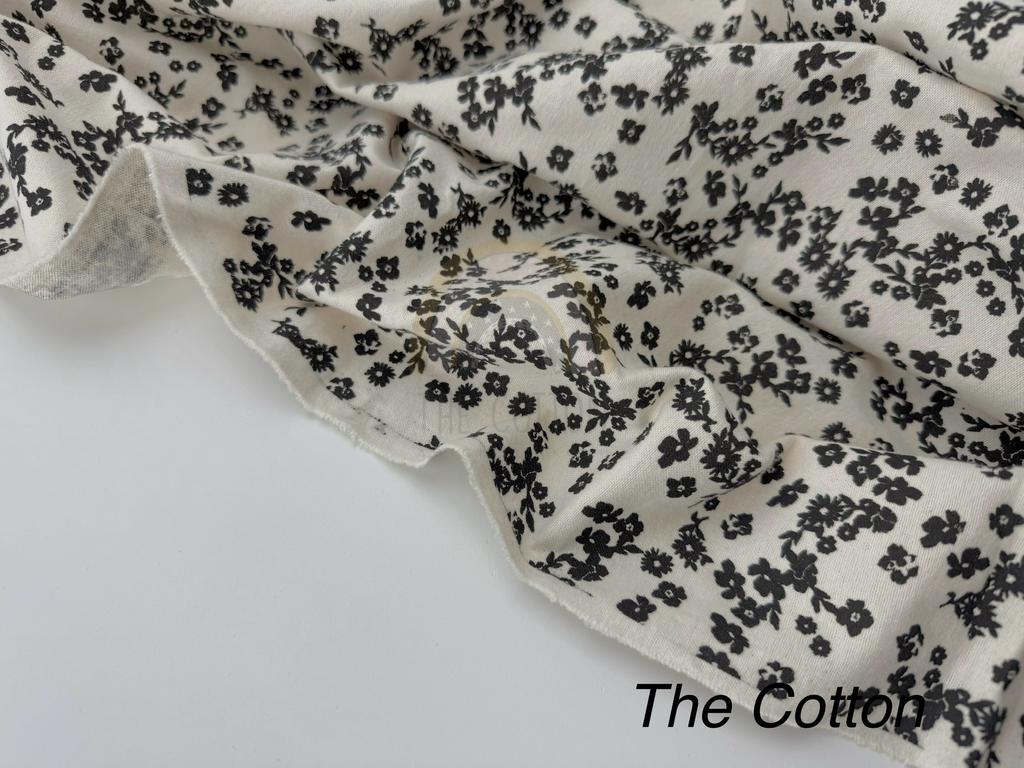 Фланель - Тепла бавовна - Квіти чорні різні на айворі