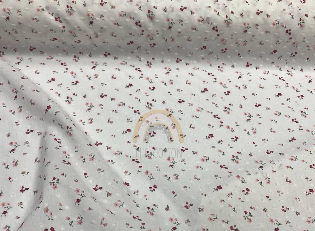 Батист в  мушку - Квіти дрібні пастельні на молочному