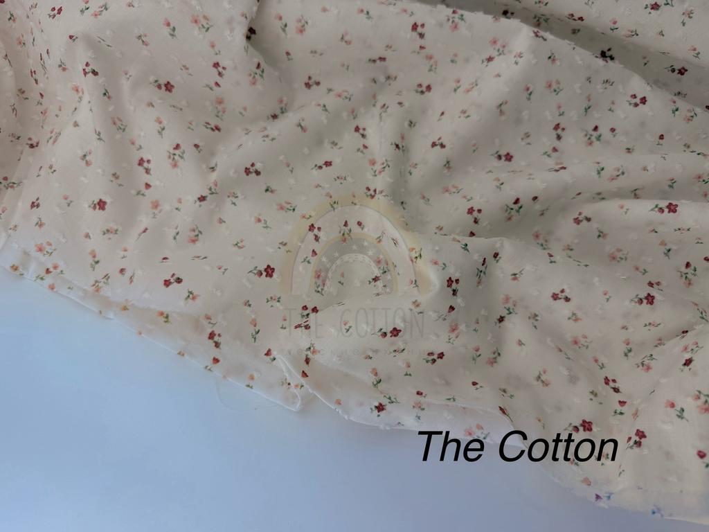 Батист в  мушку - Квіти дрібні пастельні на молочному