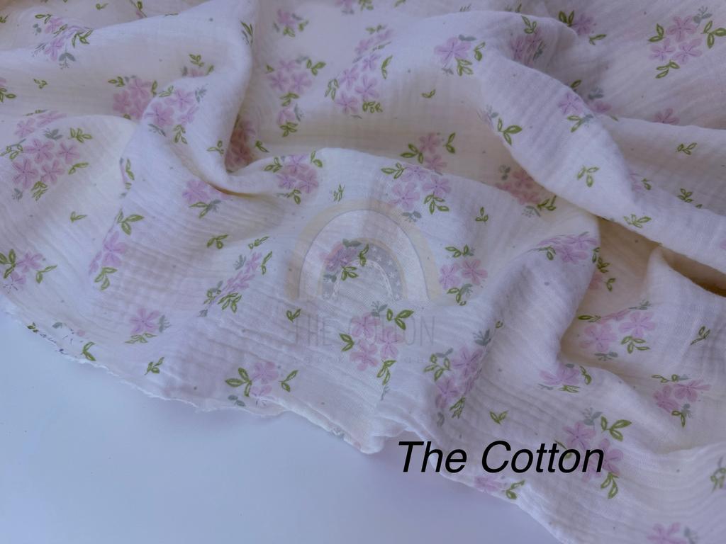 Муслін двошаровий - Квіти бузок на айворі