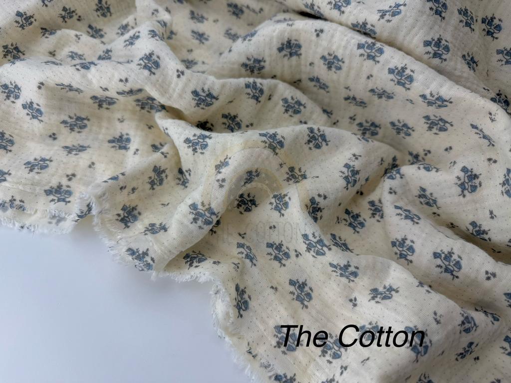 Муслін двошаровий - Квіти дзвіночки на айворі