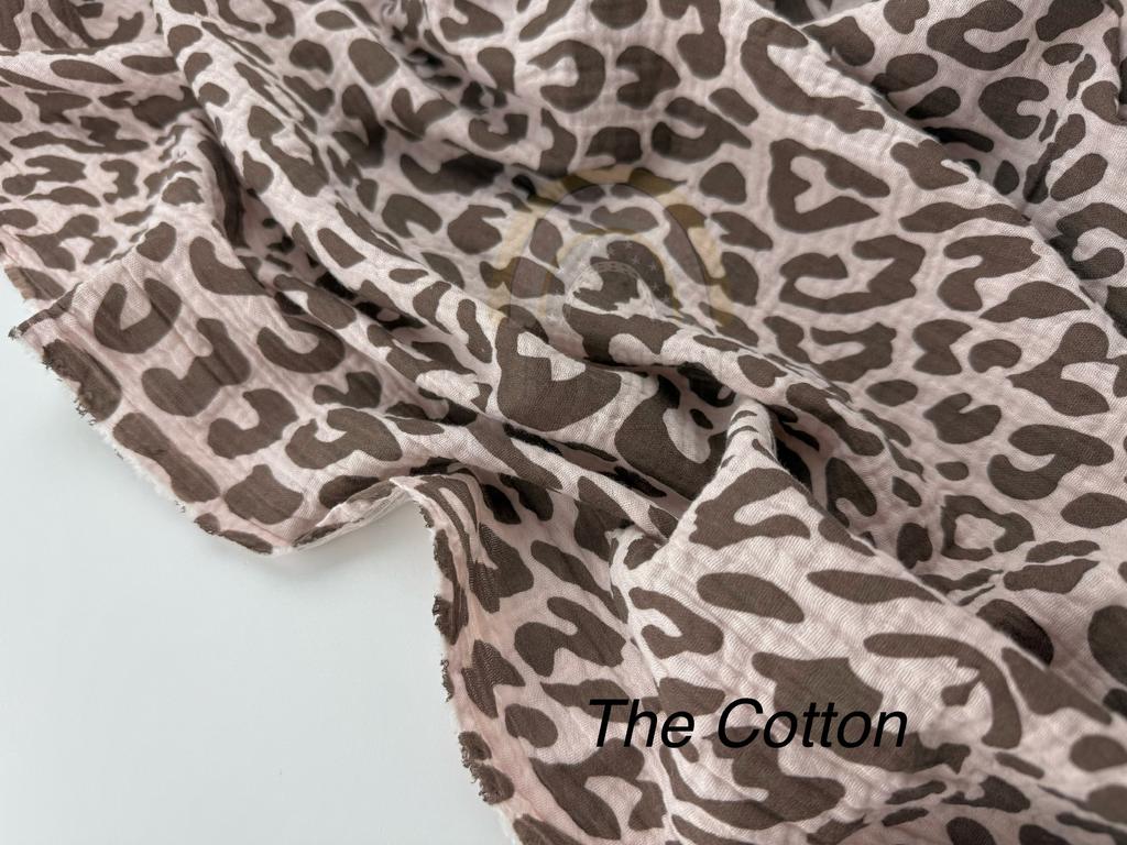 Муслін двошаровий - Цятки леопард коричневі на айворі