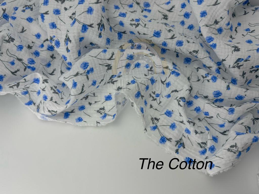 Муслін - Квіти волошки сині на молочному