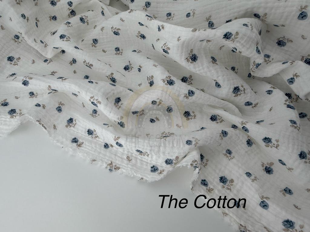 Муслін - Квіти бутони фіолетові  на молочному