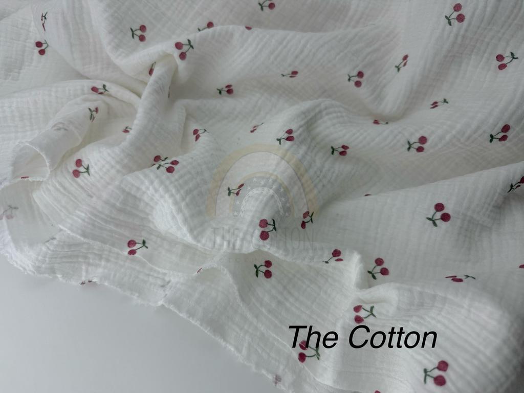 Муслін - Вишні дрібні бордові на молочному