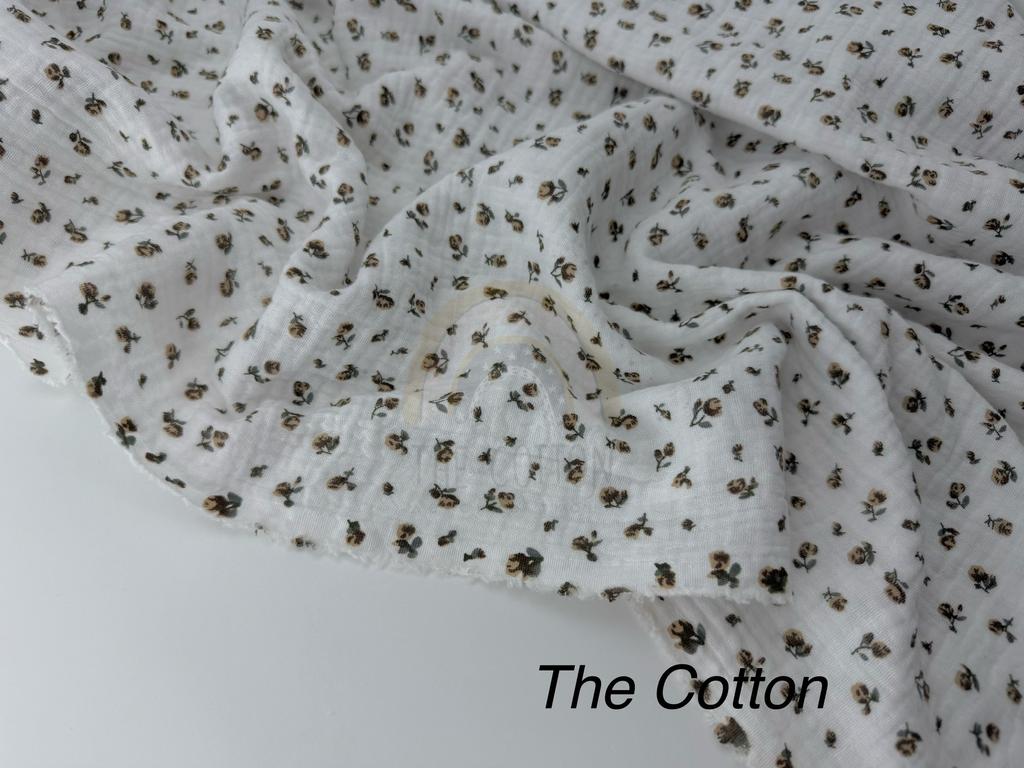 Муслін - Квіти троянди дрібні бежеві на молочному