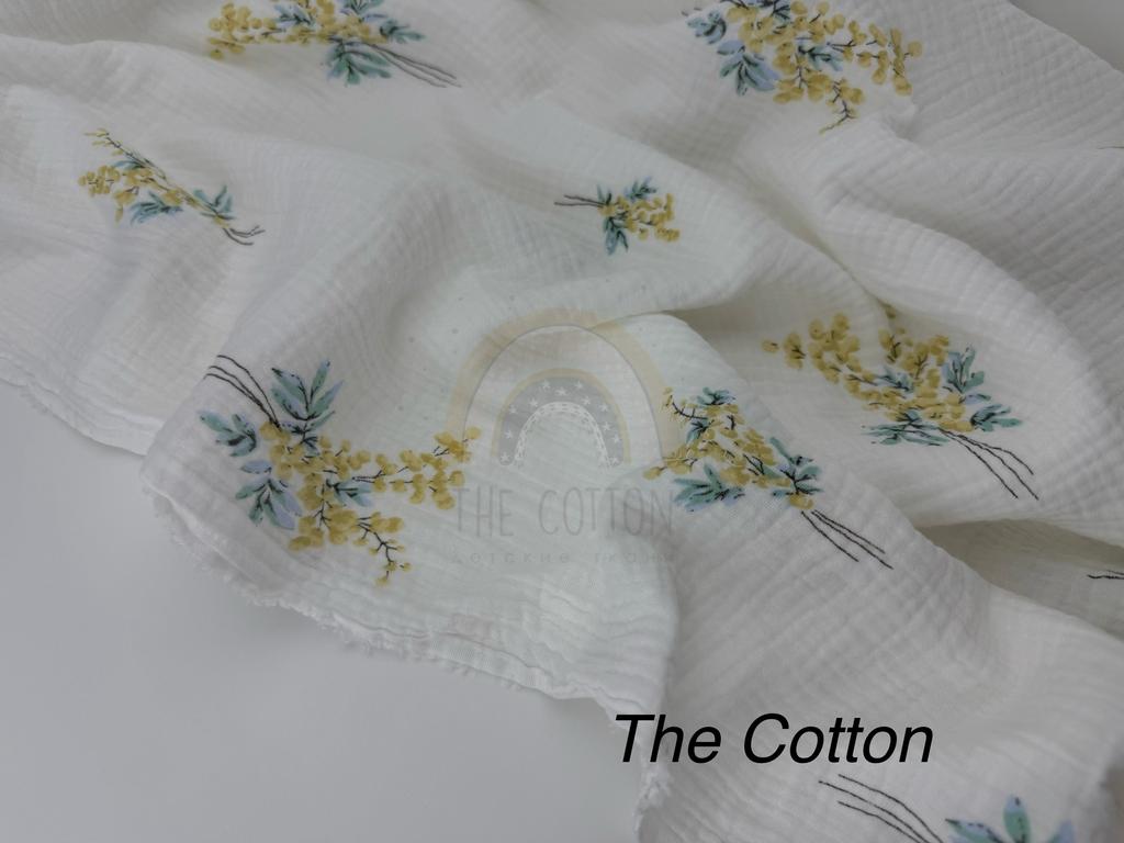 Муслін - Квіти гілочка мімози на молочному