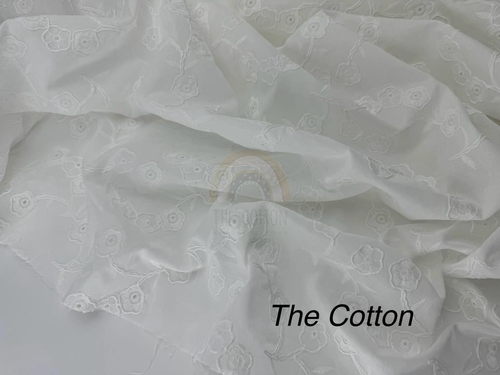 Батист вишивка - Вишивка набивна однотон квіти з гілочками на білому 008