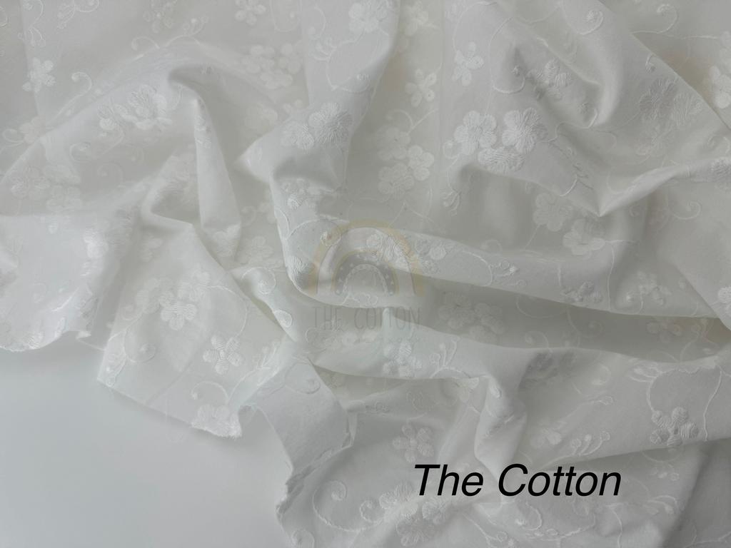 Батист вишивка - Вишивка набивна однотон ромашки на молочному 012