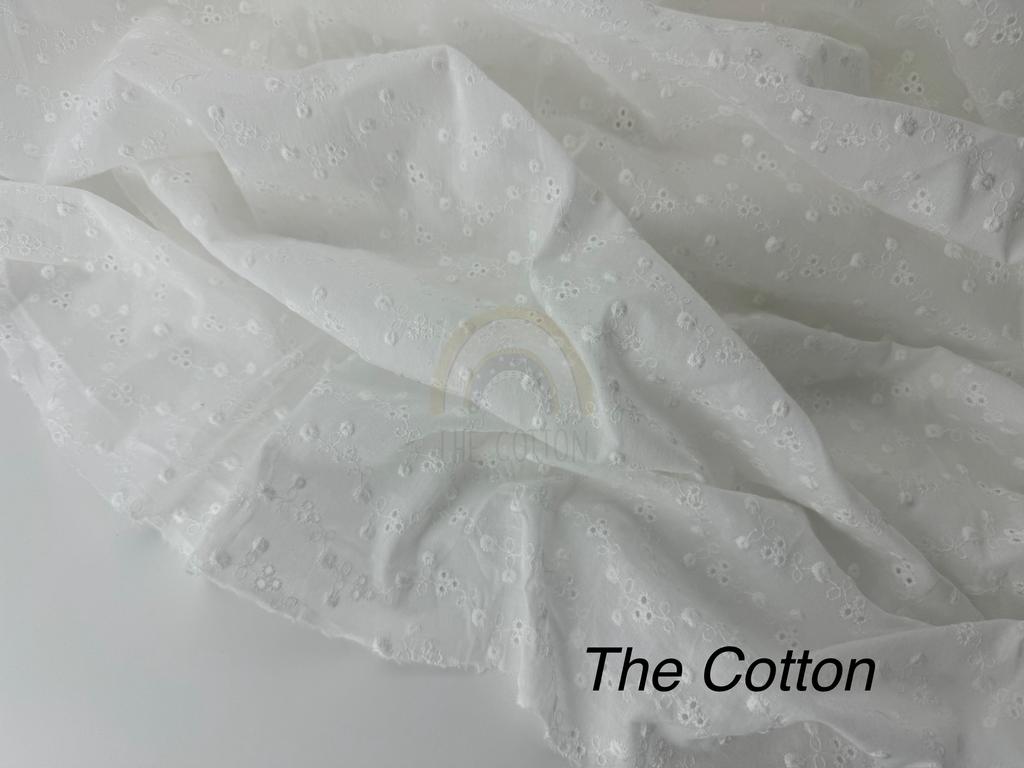 Батист вишивка - Вишивка набивна однотон квіти, кружечки на молочному 020